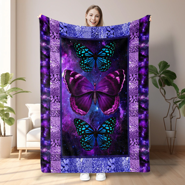 自产多多法莱绒毛毯   DOFT1042炫紫蝴蝶   75X100cm （temu仅可自提）-1