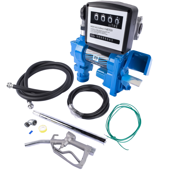 抽油泵套装 12V 20GPM Portable Fuel Transfer Pump Gasoline + Oil Meter for Gas Diesel Blue-7