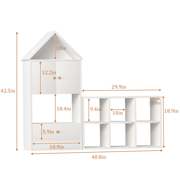 多功能儿童书架，采用房屋形状设计，可存放书籍和玩具，位置可调，耐用的儿童收纳架，适用于游戏室或卧室，易于组装且对儿童安全-8