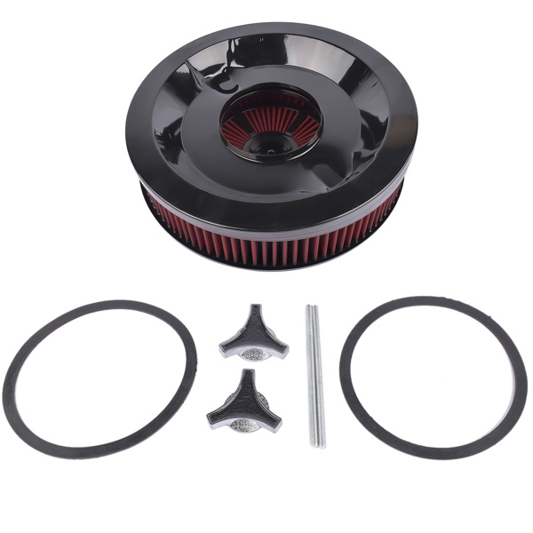  空气滤清器 14" x 3" Red Air Cleaner Kit Recessed Black Trim for Carburetor with 5 1/8" Neck-2