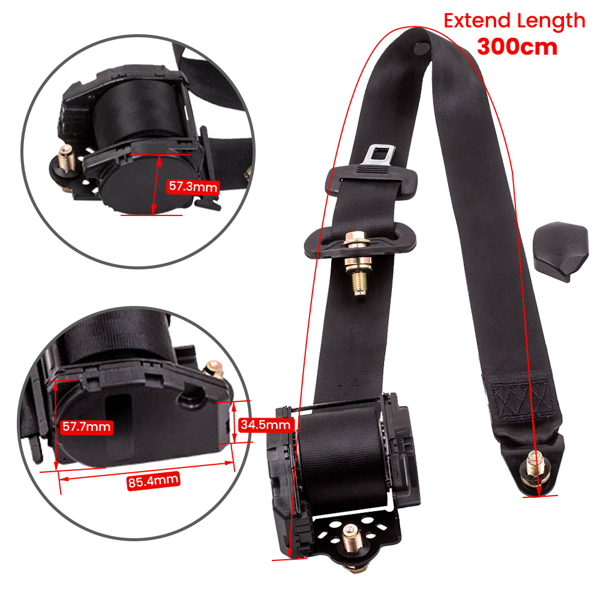 	2Pcs Universal Retractable 3 Point Seat Belt Car Vehicle Safety Belt Harness Set-3