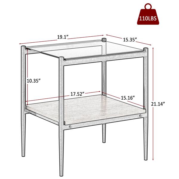 2 件套矩形边桌，带 MDF 层的钢化玻璃桌面，现代客厅桌子，棕色玻璃-14