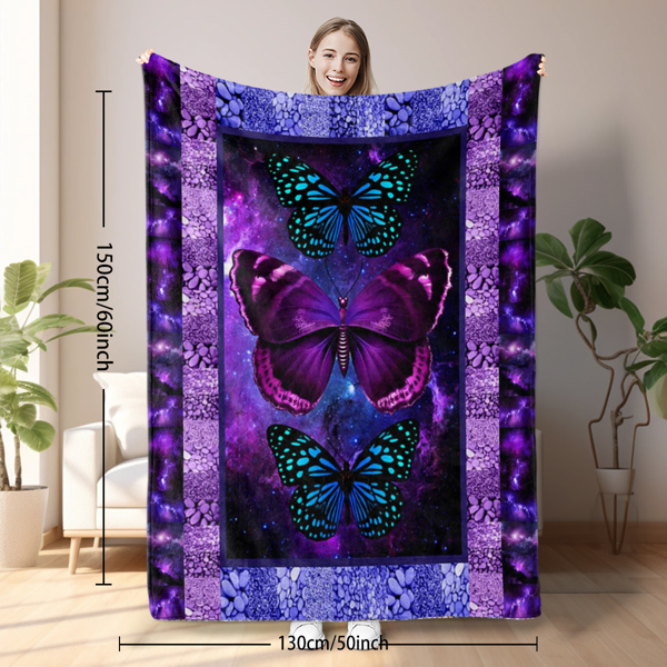 自产多多法莱绒毛毯   DOFT1042炫紫蝴蝶   75X100cm （temu仅可自提）-10