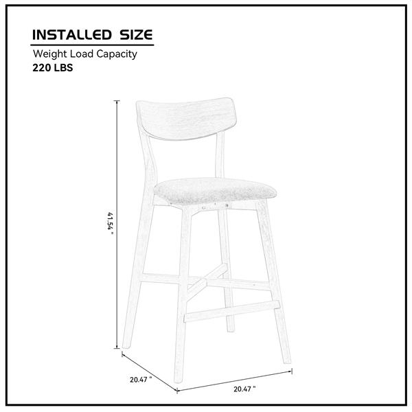 木制酒吧椅 2 件套，现代软垫厨房岛椅，带靠背的柜台高度凳子，带脚凳的木制框架椅子，适用于酒吧、客厅、餐厅，橡木-12