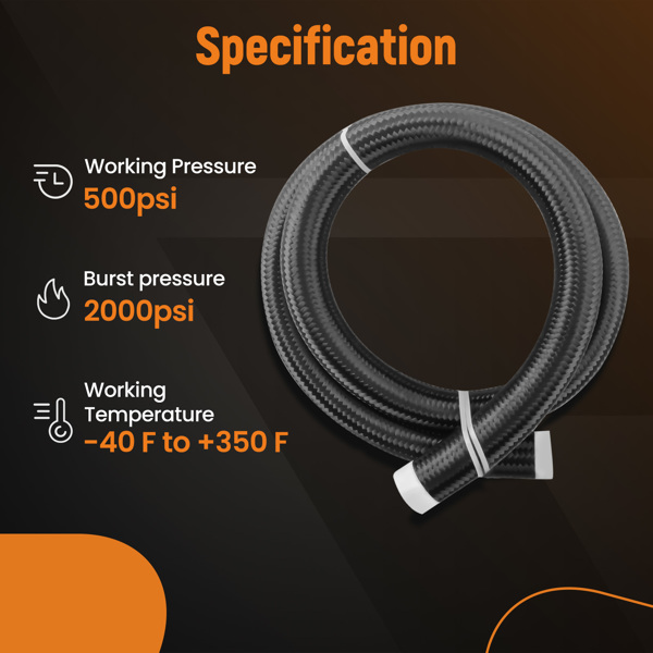 油管 Black AN20 20-AN 20 Stainless Steel Nylon Braided Fuel Line Oil Hose 5 feet-4