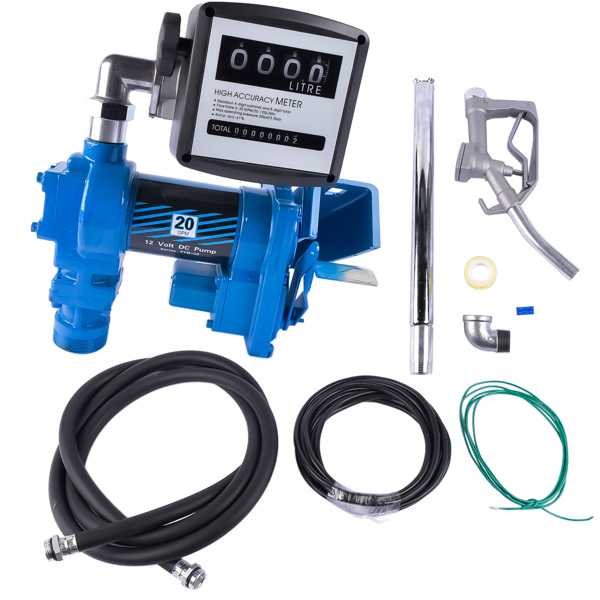 抽油泵套装 12V 20GPM Portable Fuel Transfer Pump Gasoline + Oil Meter for Gas Diesel Blue-6