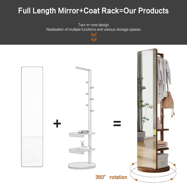 全身镜实木+橡胶木+玻璃，65.7*17.7英寸（镜子宽度：13.7英寸）大镜子可观察全身，方便穿衣整理，摆放在卧室/客厅（胡桃木）-4
