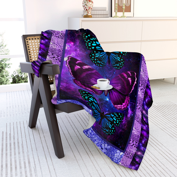 自产多多法莱绒毛毯   DOFT1042炫紫蝴蝶   75X100cm （temu仅可自提）-5