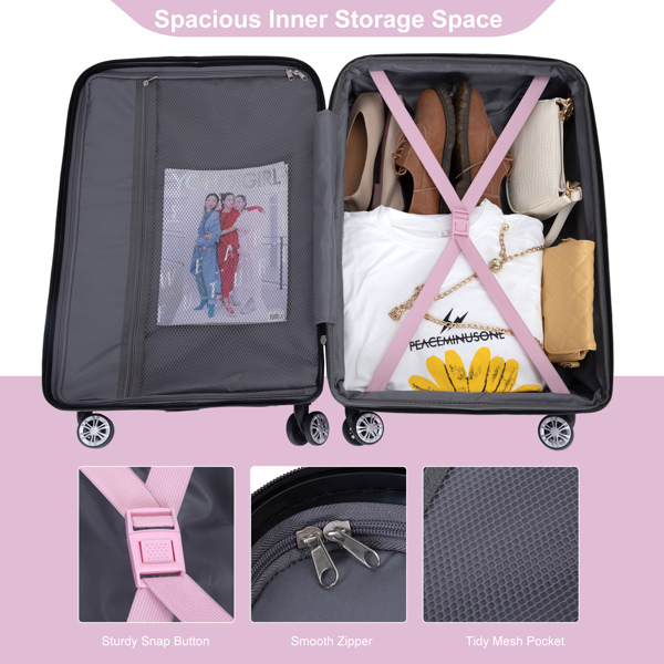 3 件套行李箱套装 PC 轻便耐用可扩展手提箱，带两个挂钩、双万向轮、TSA 锁，(21/25/29) 粉色-7