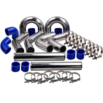 通用中冷器铝管套件 Universal 3\\" Aluminum Turbo Intercooler Pipe Tube Kit w/ Silicone Hose + Clamps