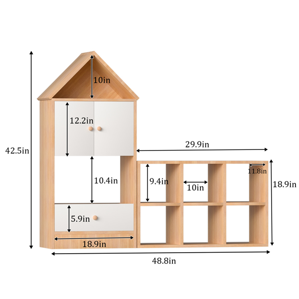 多功能儿童书架，采用房屋形状设计，可存放书籍和玩具，位置可调，耐用的儿童收纳架，适用于游戏室或卧室，易于组装且对儿童安全-5