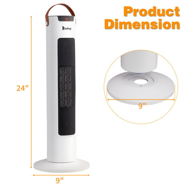 ZOKOP 美规 NSBE-200GR 120V 1500W 取暖器 白色 塑料 24in塔式取暖器/带WIFI/PTC/可调温/定时/带显示/带提手/带遥控器-6