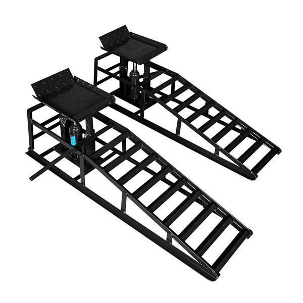 液压汽车坡道，2 件装高升程汽车坡道，11000 磅汽车卡车汽车维修坡道，带支撑千斤顶的低调换油坡道，适用于汽车卡车拖车车库维修（黑色）-2