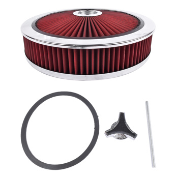  空气滤清器 14\\" x 3\\" Aluminum Round Red Thru Air Cleaner Drop Base with Chrome Lid for Chevrolet SBC BBC