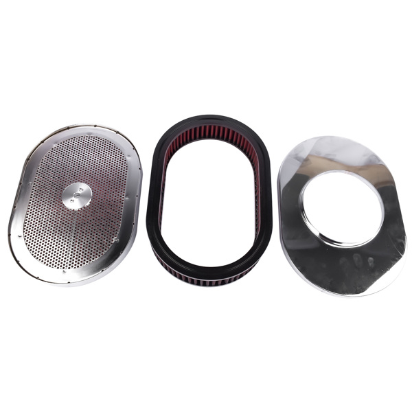 空气滤清器 12" Oval Super Flow Thru Air Cleaner Washable for SBC Chevy Ford 5-1/8 Carb Neck 4 Barrel-5