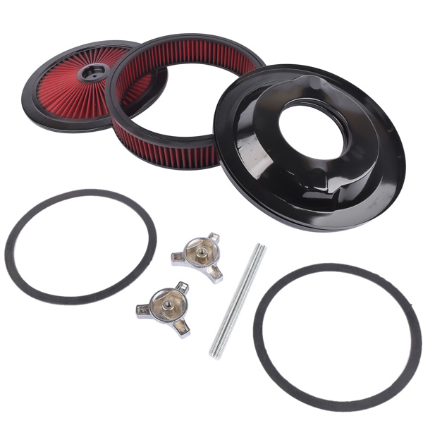  空气滤清器 14" x 3" Red Air Cleaner Kit Recessed Black Trim for Carburetor with 5 1/8" Neck-4