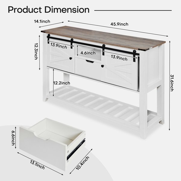 带滑动门的入口桌、带储物架的116x35x80厘米乡村风格玄关桌、走廊、入口、客厅和门厅沙发后面的乡村风格沙发桌（灰色）-2