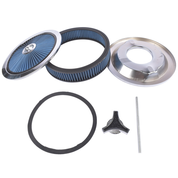  空气滤清器 14" x 3" Round Blue Air Cleaner Kit Super Flow Washable with Chrome Lid for Chevrolet-2