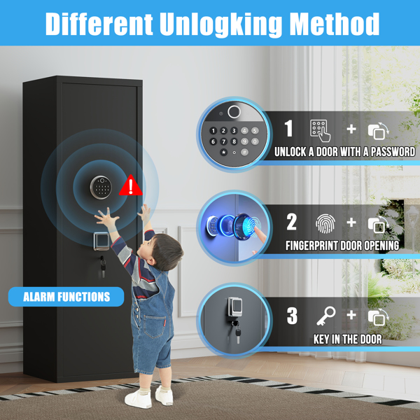 大型枪支保险箱柜，带 3 个手枪袋、重型生物识别指纹锁、带可调节支架的步枪枪保险箱、可拆卸结构枪支保险箱、步枪和霰弹枪、枪支钱柜 -7