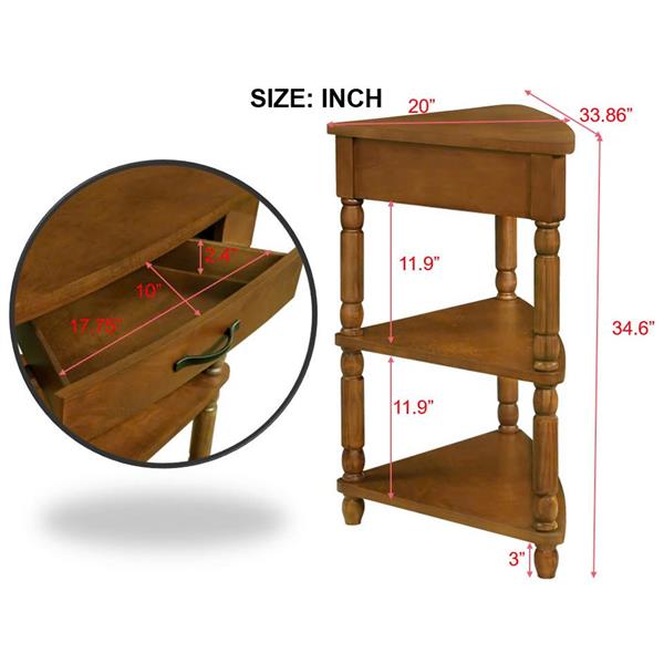 33.8 英寸小三角角桌，木质角边桌，适合小空间/客厅，3 层端角桌，带实木腿，棕色-3