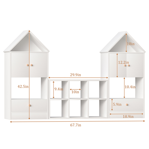 多功能儿童书架，采用房屋形状设计，可存放书籍和玩具，位置可调，耐用的儿童收纳架，适用于游戏室或卧室，易于组装且对儿童安全-7