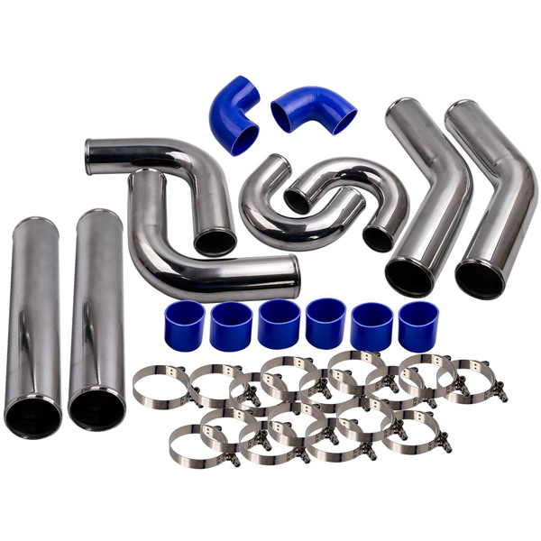 通用中冷器铝管套件 Universal 3" Aluminum Turbo Intercooler Pipe Tube Kit w/ Silicone Hose + Clamps-2