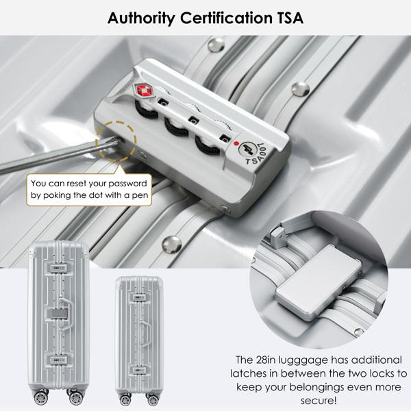 1 件 20 英寸铝制框架行李箱带 USB 端口，度假随身行李箱带万向轮和 TSA锁，旅行拉杆箱，适合短途商务旅行、海滩度假，灰银色-4