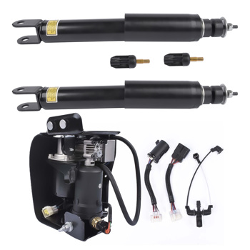 减震器+打气泵 Pair Rear Shock Absorbers + Air Compressor Pump Set For Cadillac Escalade Chevrolet Suburban Tahoe GMC Yukon 5.3L 6.2L V8 2015-2019 23151122 15254590