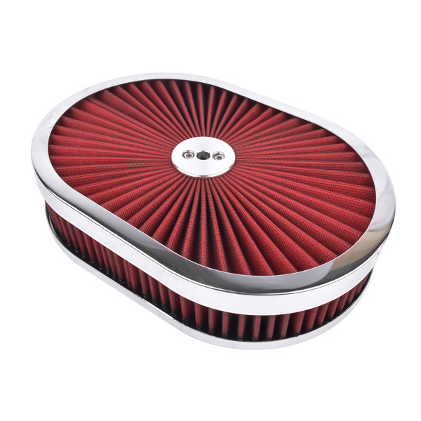 空气滤清器 12" Oval Super Flow Thru Air Cleaner Washable for SBC Chevy Ford 5-1/8 Carb Neck 4 Barrel-1