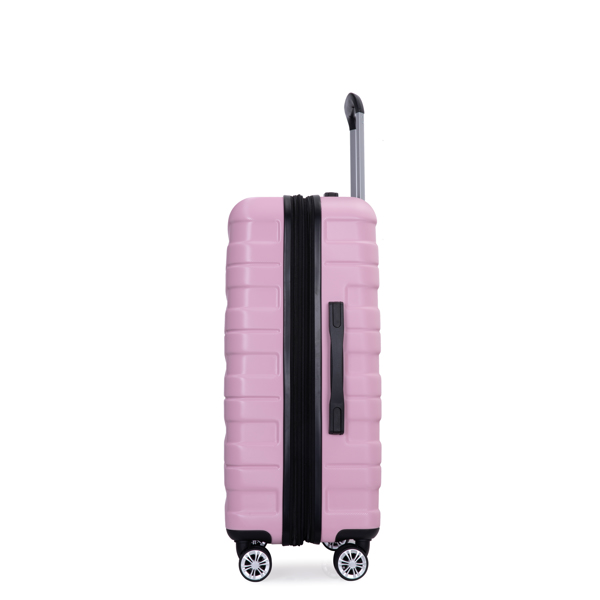 3 件套行李箱套装 PC 轻便耐用可扩展手提箱，带两个挂钩、双万向轮、TSA 锁，(21/25/29) 粉色-9