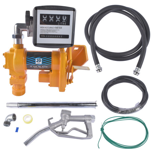 抽油泵套装 12V 20GPM Portable Fuel Transfer Pump Gasoline w/Oil Meter for Gas Diesel Yellow-13