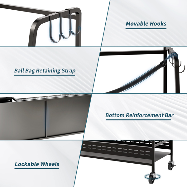 车库用高尔夫球包收纳架，高尔夫球包支架，可容纳 3 个高尔夫球包和高尔夫设备配件，高尔夫球杆架，带架子和可锁轮子，适用于车库、家庭模拟器和办公室-2