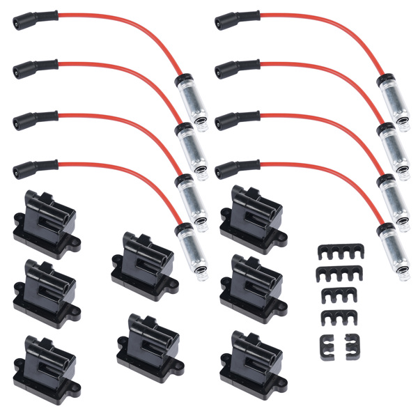  点火线圈和高压线 8 Pack Square Ignition and 8 Spark Plug Wire for Cadillac Escalade Chevrolet GMC Hummer H2 Mercruiser Workhorse 1999-2007 12556893 9059-7