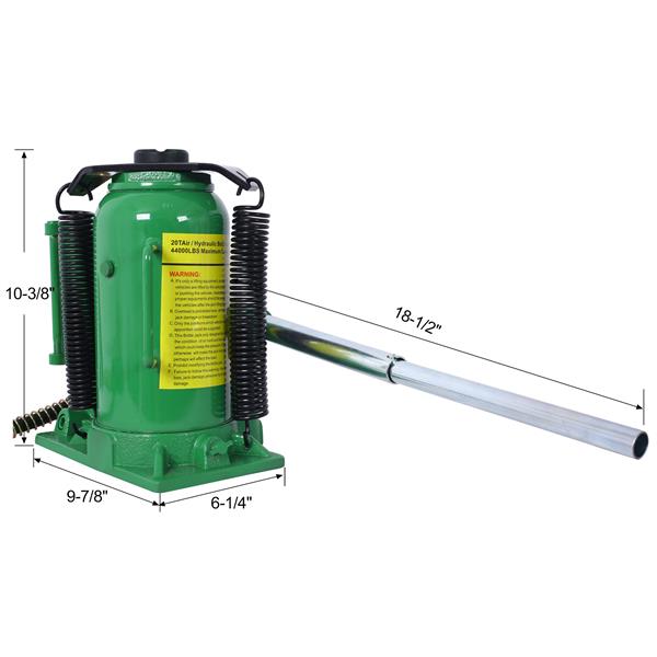空气液压千斤顶，20 吨/44029 磅全焊接千斤顶，10.2-19.7 英寸举升范围，手动手柄和气泵，适用于汽车、皮卡、卡车、房车、汽车维修、工业工程、绿色-12