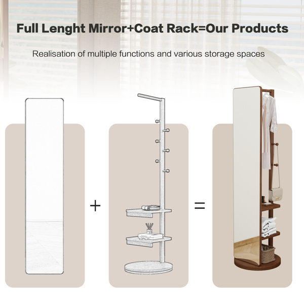 全身镜实木+橡胶木+玻璃，65.7*17.7英寸（镜子宽度：13.7英寸）大镜子可观察全身，方便穿衣整理，摆放在卧室/客厅（胡桃木）-5