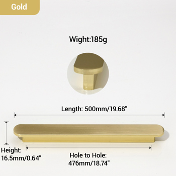 金色橱柜抽屉衣柜门把手现代简约圆头长超长拉手 总长500mm 金色 1个