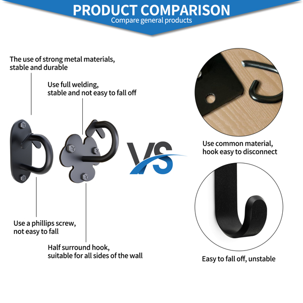6 件天花板挂钩锚点阻力带挂钩重型衣架阻力带墙壁锚锻炼锚吊床挂钩重型墙壁挂钩钛钢黑色-4