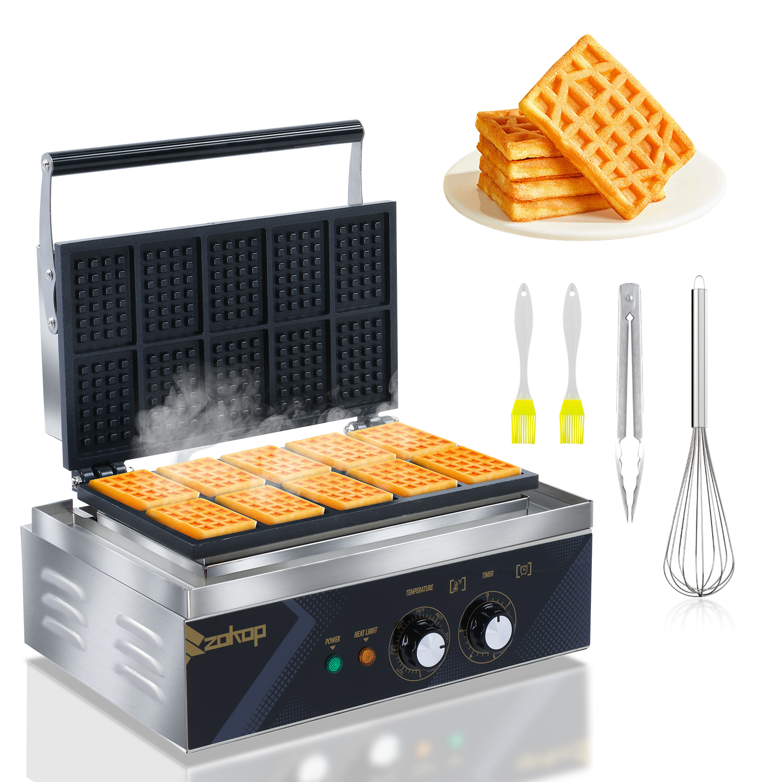 Professional Belgian Waffle Maker 10 Grid Nonstick 1550W Electric Waffle Iron