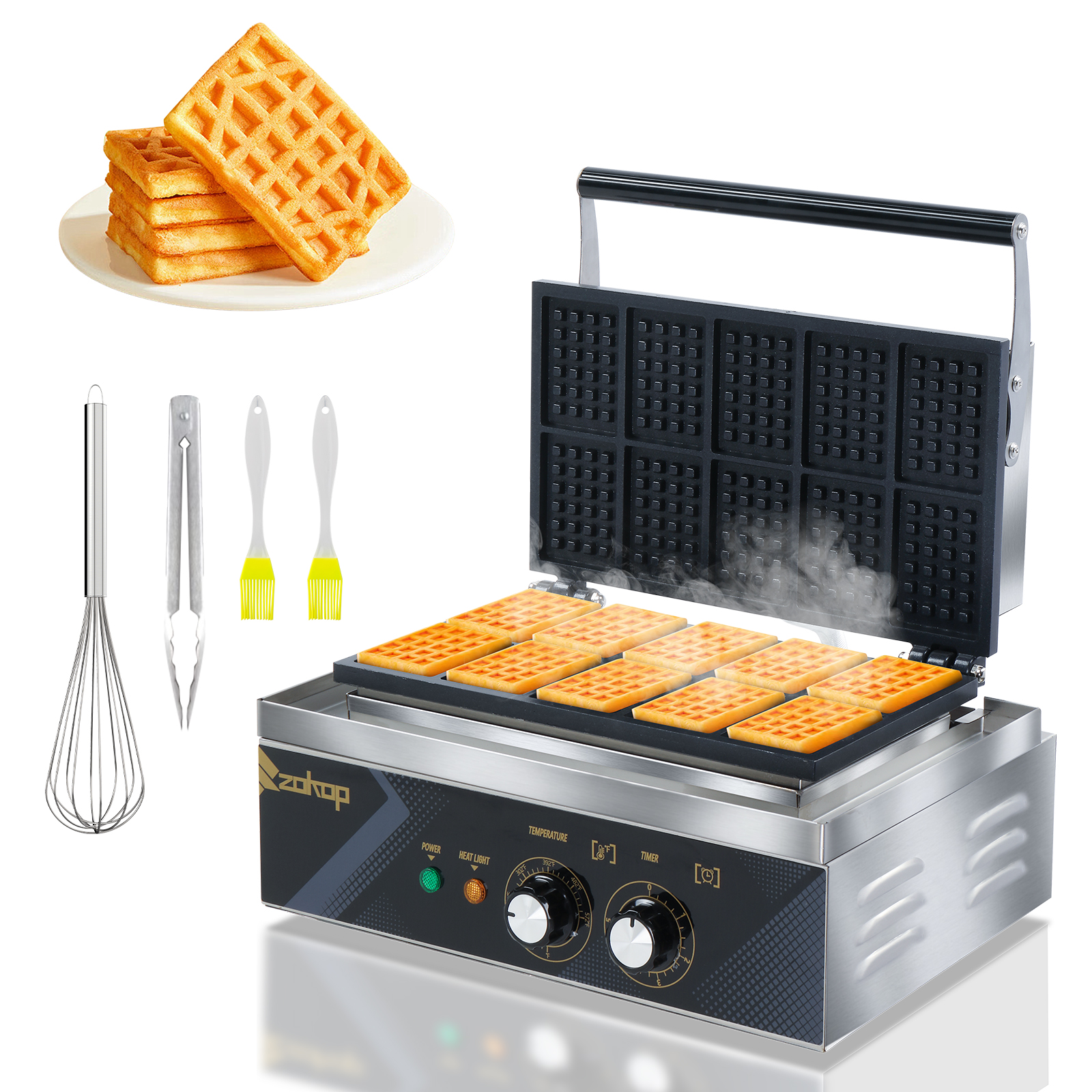 Professional Belgian Waffle Maker Non Stick Waffle Iron 1550W 10 Grids for Home