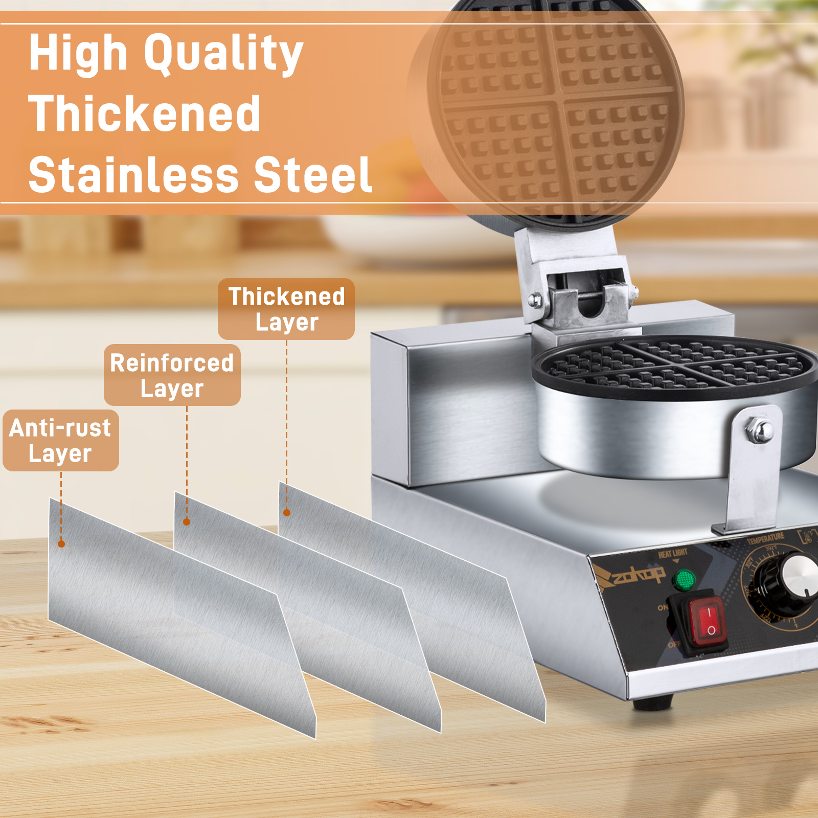 1200W Non-Stick Round Belgian Waffle Maker 110V Kitchen Appliance