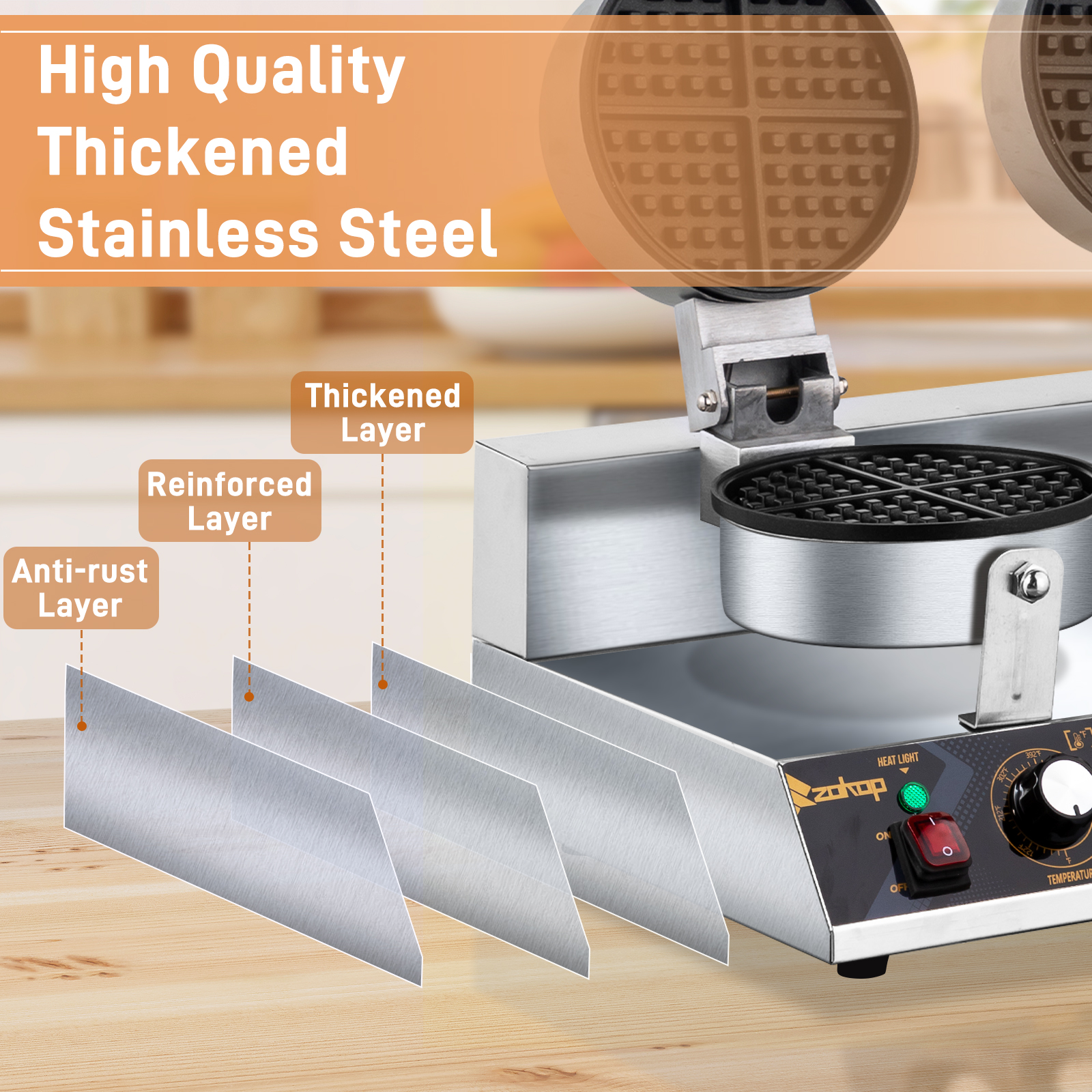 Double Head 2400W 110V Round Nonstick Belgian Waffle Maker Machine