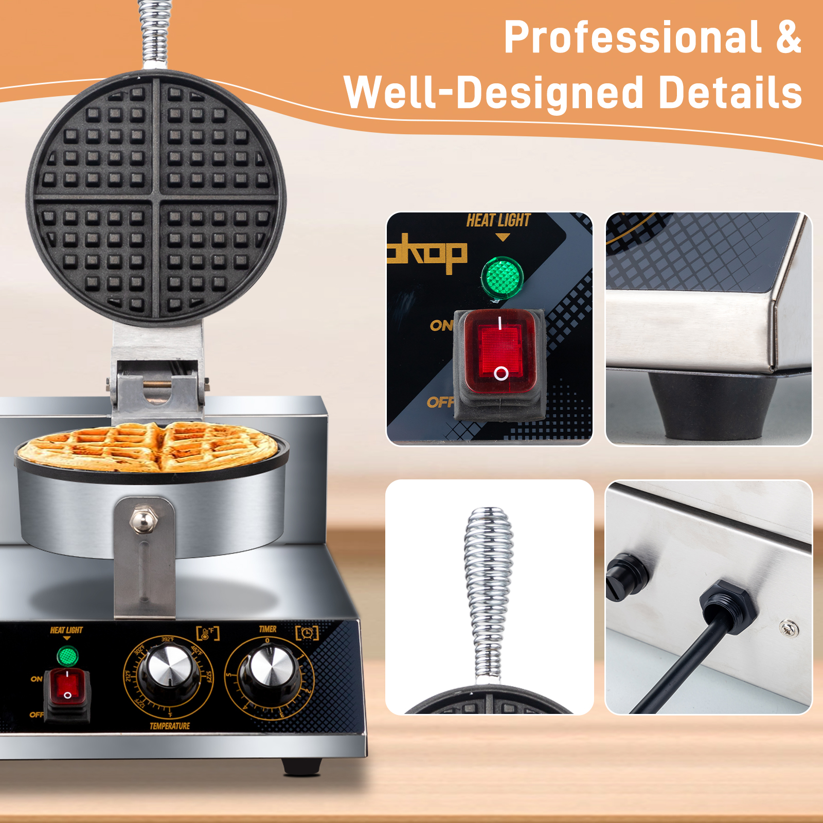 Double Head 2400W Nonstick Belgian Waffle Maker Round Design Electric Cooker