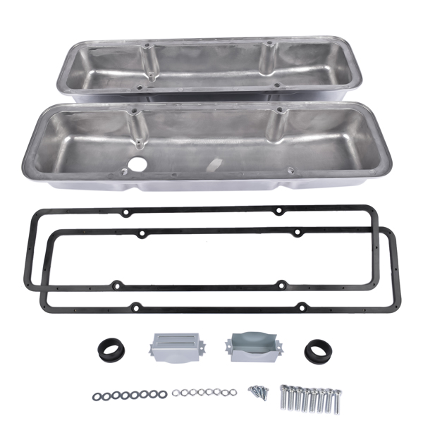  气门室盖 Retro Finned Polished Aluminum Short Valve Covers Fits 1958-86 SBC Chevy 350 400-5