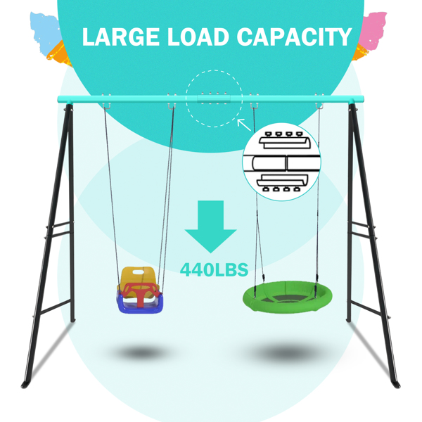 秋千支架，儿童和成人用秋千架，500 Lbs 重型金属 A 型架后院秋千，室内室外用，绿色（仅支架）-4