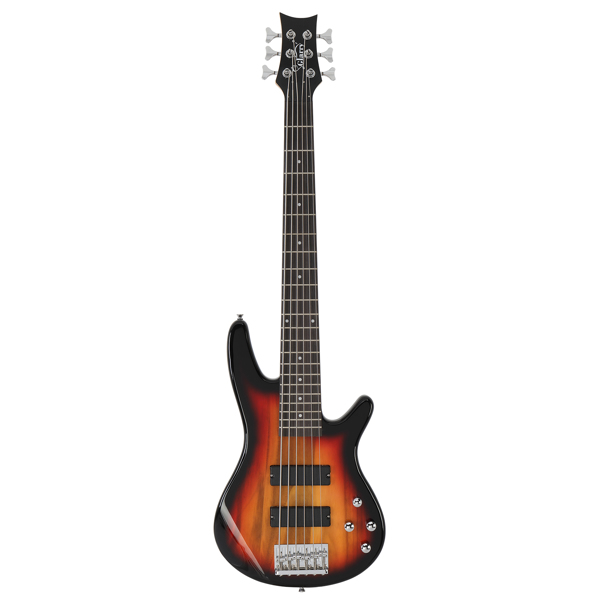  Full Size GIB 6 String H-H Pickup Electric Bass Guitar Bag Strap Pick Connector Wrench Tool Sunset Color-1