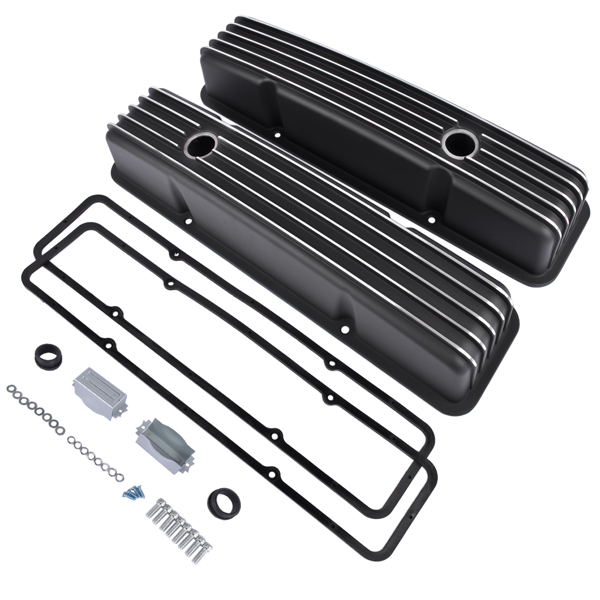 气门室盖 Valve Covers Fabricated Aluminum Polished for Chevy Small Block 283 302 305 327 350 400 1958-1986 Black-7