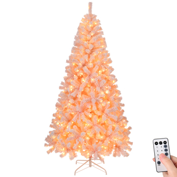 6ft 粉色植绒 300灯 暖色8模式 800枝头 自动树结构 PVC材质 圣诞树 美规