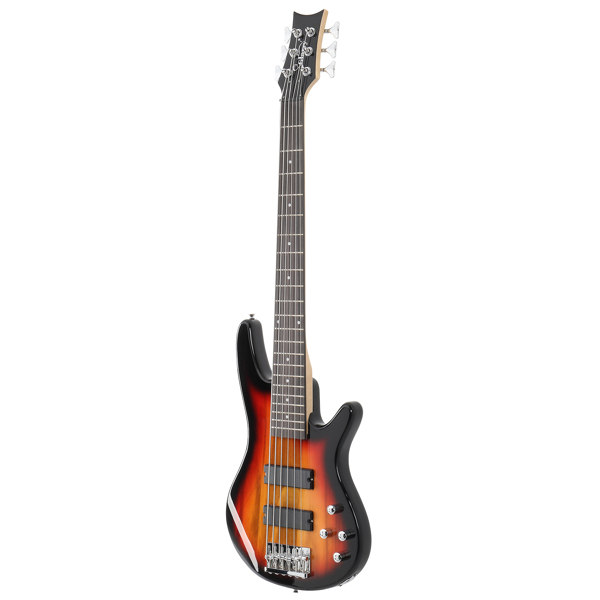  Full Size GIB 6 String H-H Pickup Electric Bass Guitar Bag Strap Pick Connector Wrench Tool Sunset Color-17