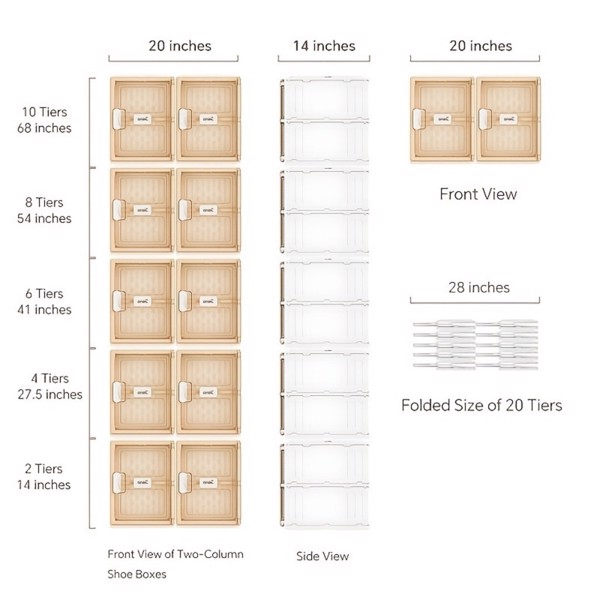一列四层可折叠、可堆叠的多尺寸鞋架易于组装，稳定性高，节省空间。收纳整理器配有防尘透明门，易于清洁。-5