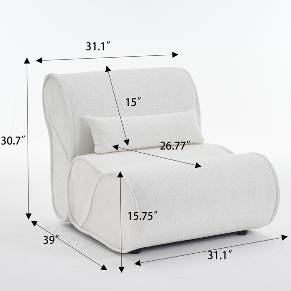 柔软的颗粒天鹅绒躺椅 - 带腰包垫的舒适休闲椅，现代设计，适合客厅、卧室或办公室 - 米色-3